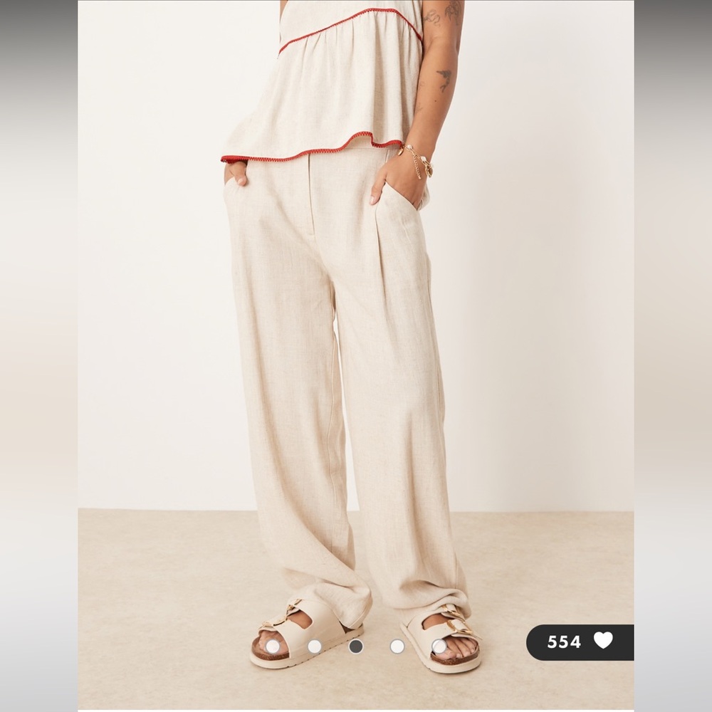 Petite pleat front tapered linen pants in stone BRAND NEW
